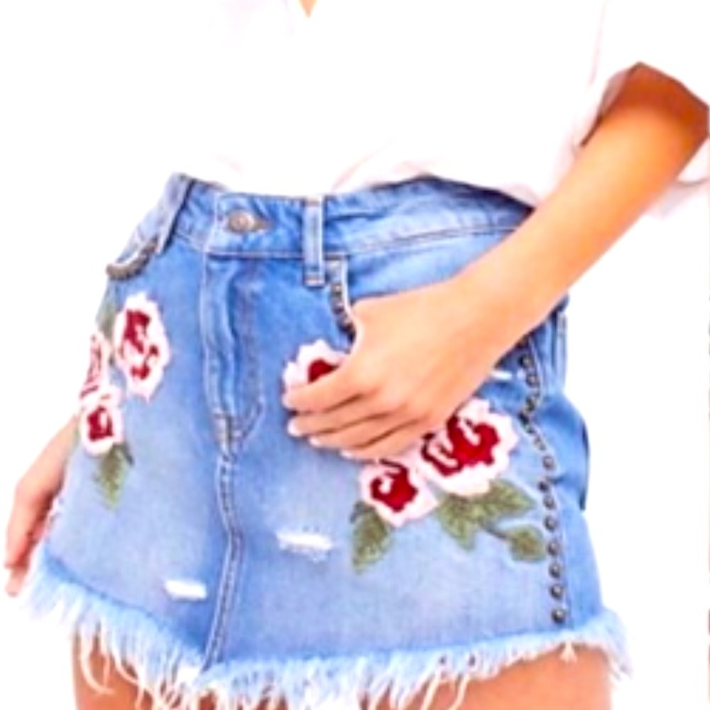 FREE PEOPLE Wild Rose Mini Jean Skirt - Picture 6 of 12
